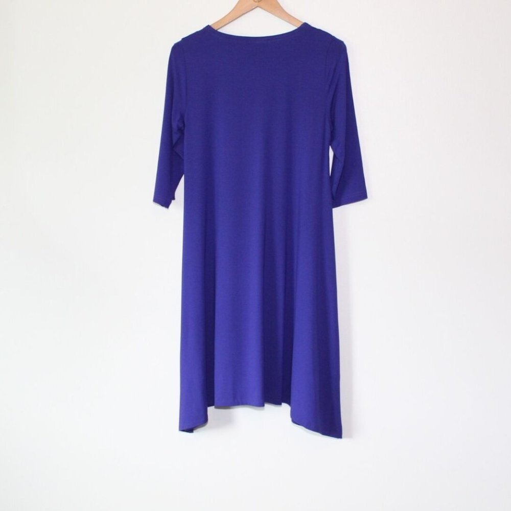 Eileen Fisher Scoop Neck Stretch Asymmetric Dress Purple PM Petite Med H13284 - Picture 8 of 11